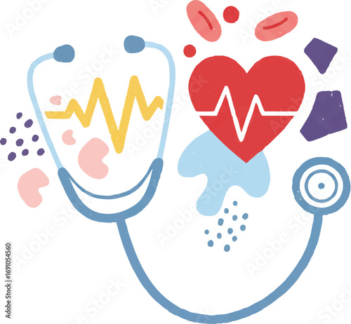 Cardiovascular Health Stethoscope Heartbeat Blood Cells Vector