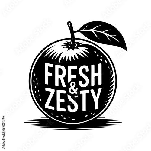 Retro style orange fruit logo with fresh and zesty text for juice and organic food brands vector