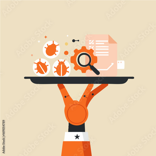 Software Testing Bug Fixing Robotic Hand Tech Service Vector