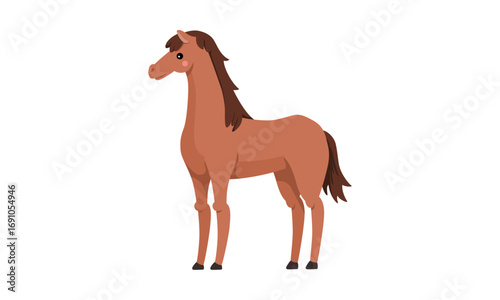 A detailed illustration of a brown horse standing on a white background, showcasing its features.