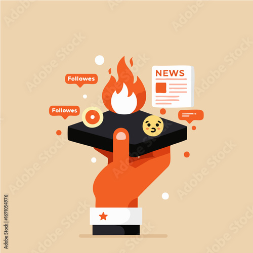 Viral social media content and breaking news updates concept