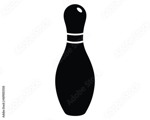 Black Bowling Pin Icon on White Background Strike Illustration