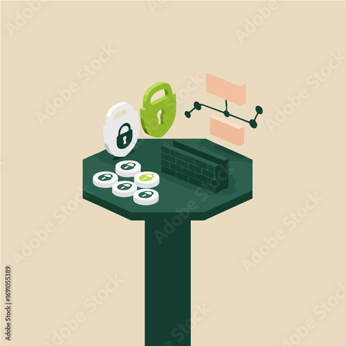Cryptocurrency security and blockchain technology concept