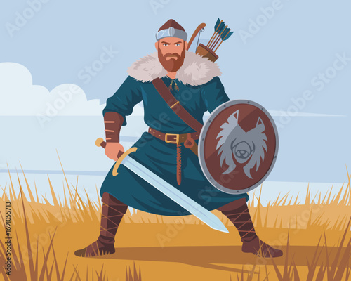 Brave Medieval Warrior A Flat Vector Illustration