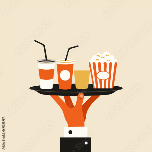 Classic Movie Night Snacks Popcorn and Drinks Tray