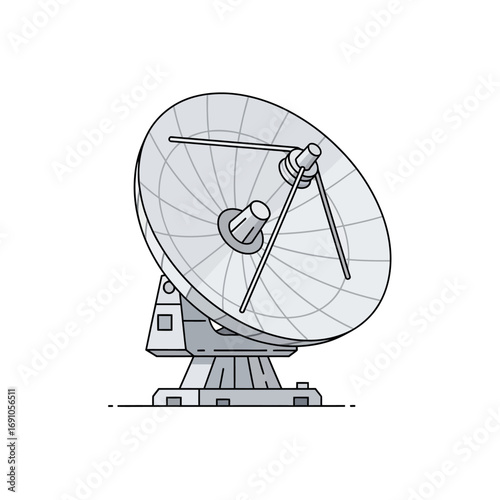 Modern Flat Design Vector Illustration of a Satellite Dish or Radio Telescope for Global Communication and Space Technology, Flat Vector Elements, Vector Illustration, Simple Vector, Stylized Vector