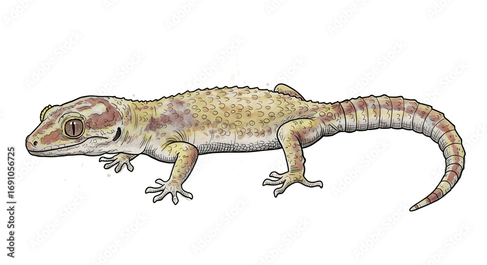 Naklejka premium Illustrated Gecko Lizard with Detailed Skin Texture and Warm Color Palette png clear alpha channel cutout isolated on transparent background