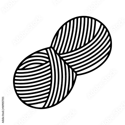 Abstract graphic symbol representing intertwined spheres with striped texture crafting knitting sewing material vector
