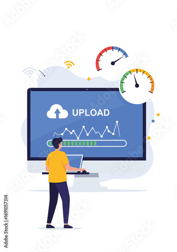 Cloud upload speed gauge meter data analysis network connectivity internet speed test performance