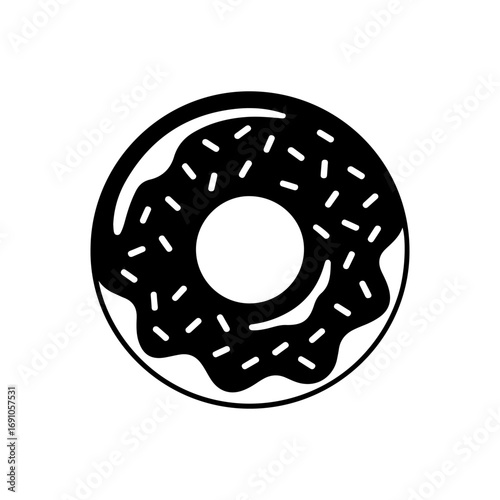 Simple black and white outline drawing of a frosted donut with colorful sprinkles a classic sweet treat perfect for food designs vector