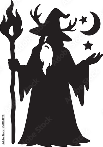 Folkloric mystical figure silhouette with spiritual aura and traditional cultural symbolism.