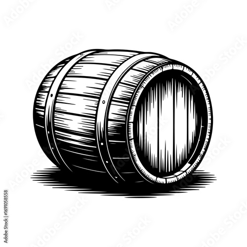 Vintage wooden barrel isolated hand drawn sketch style graphic element for beverage and storage concepts vector