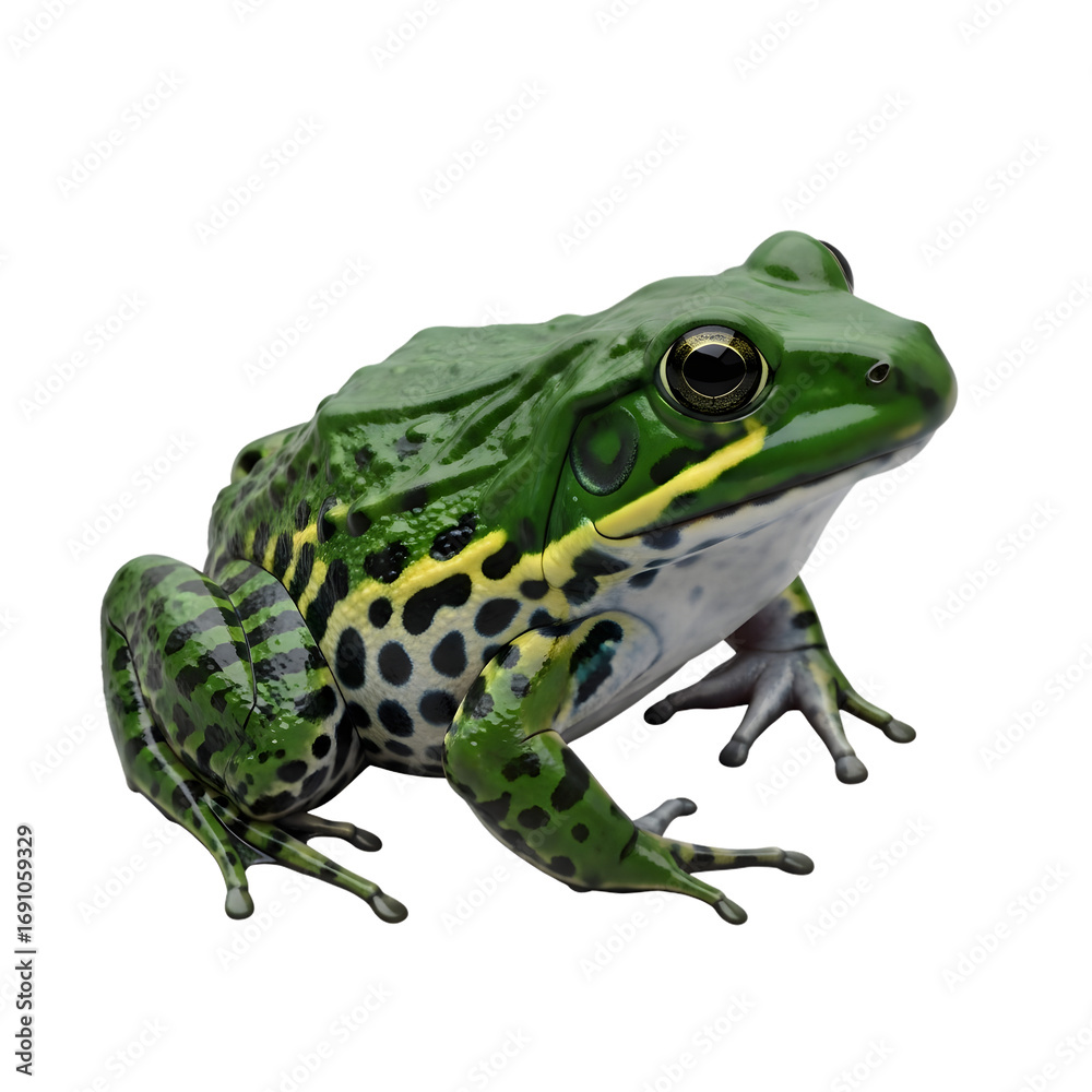 Obraz premium Close-up of a vibrant green frog with speckled patterns.