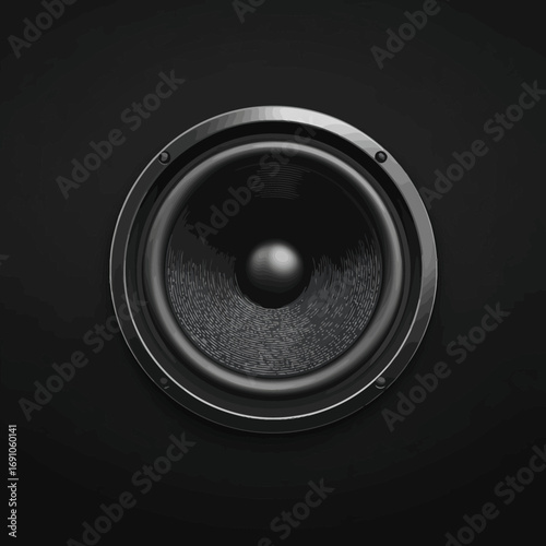 Sleek dark audio speaker cone capturing crisp sound and deep bass, designed for high-fidelity music playback and immersive acoustic experiences, symbolizing essential sound technology
