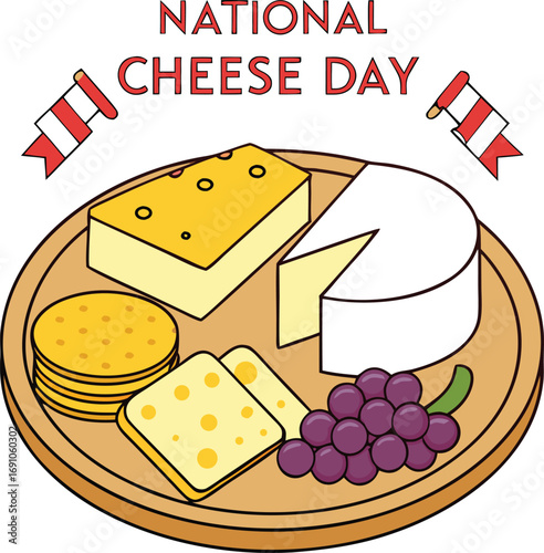 National Cheese Day celebration with cheese platter and grapes food