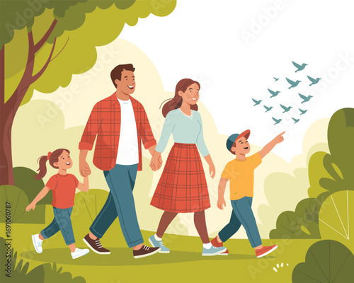 Family Stroll A Joyful Walk in the Park Illustration