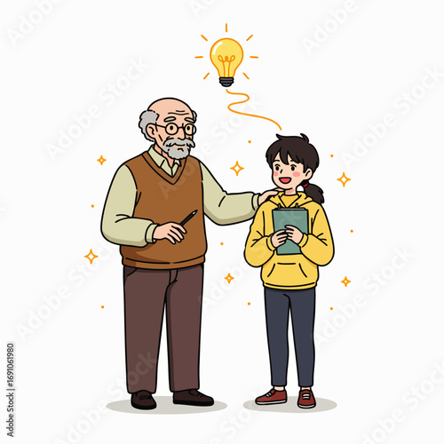 An experienced senior mentor shares valuable knowledge and inspires a bright new idea in a young, enthusiastic student.