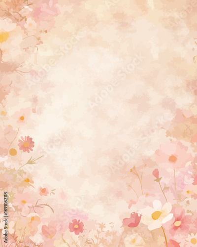 Watercolor Floral Background for Content Creation Soft Pastel Flowers & Textured Canvas