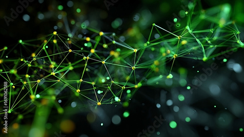 Abstract image of interconnected green nodes. Ideal for technology, network, connection, and sustainability themed projects. Use in websites, social media, or presentations.