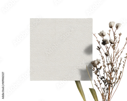 Elegant Blank Card with Dried Flowers on a Minimalist Background