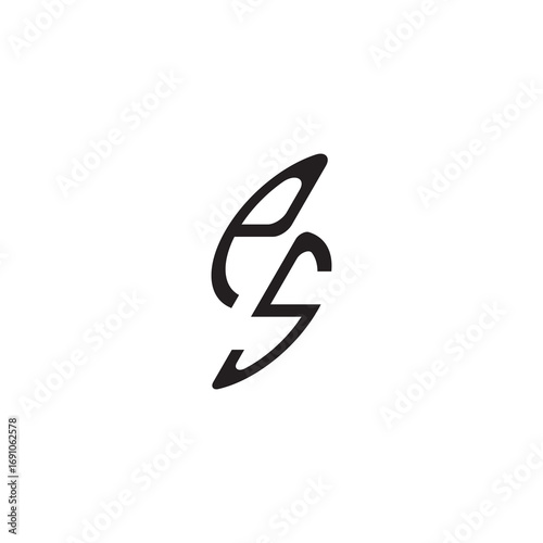 curved oval shape alphabet initial logo vector PS gaming monogram Black  letter