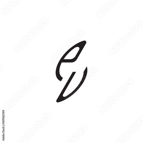 curved oval shape alphabet initial logo vector PU gaming monogram Black  letter