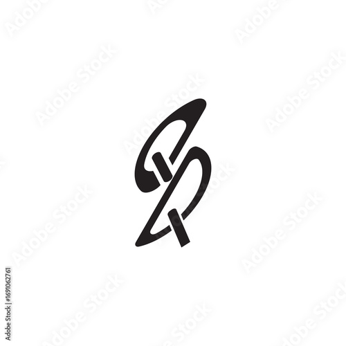 curved oval shape alphabet initial logo vector QQ gaming monogram Black  letter