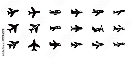Airplane icons. A variety of aviation and air travel symbols.