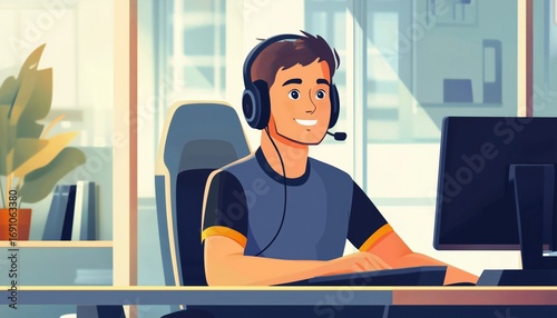 Expert Male Customer Service Operator Provides Global Technical Support 24/7 To Clients, Ensuring Ultimate Customer Satisfaction And Assistance.