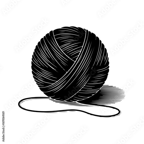 Retro hand drawn sketch of a skein of yarn with a loose thread shadow detail vector