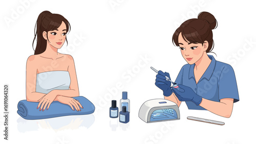 Professional aesthetician performing a cosmetic procedure on a client in a clean modern beauty salon setting with specialized equipment and products