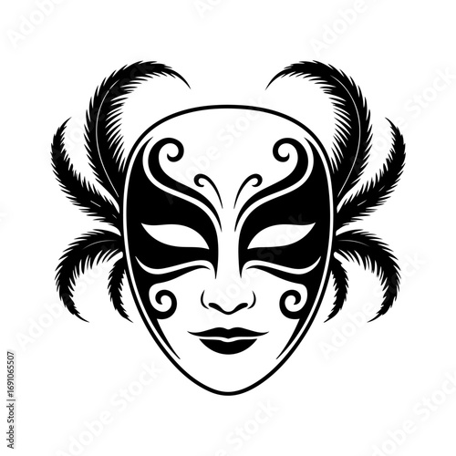 Elegant venetian masquerade mask with feathers intricate design for festive events and celebrations vector
