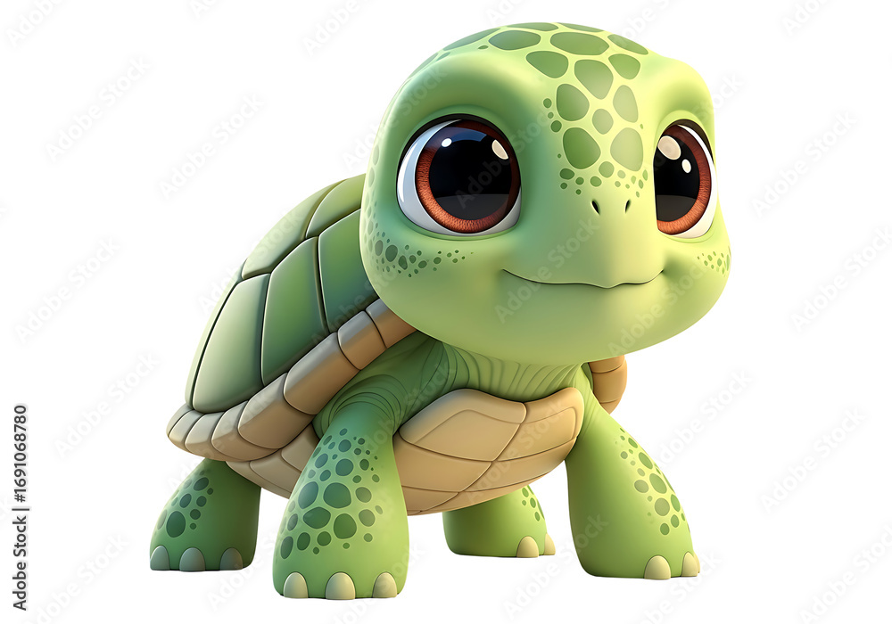 Fototapeta premium Cute Cartoon Turtle with Big Eyes Isolated on Black Background
