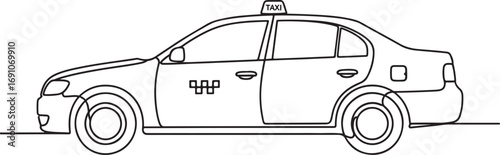 Continuous oneline drawing of a taxi cab Minimalist black and white sketch of a city transport vehicle