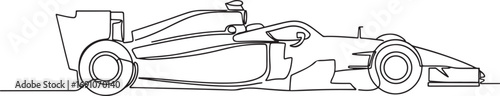 Scribble style black continuous line art of a modern Formula One race car in side profile