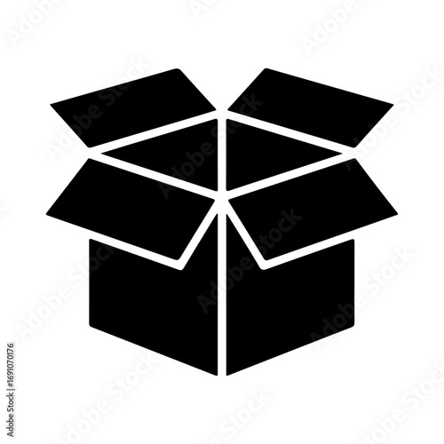 Open cardboard box symbol silhouette for shipping delivery logistics and e-commerce packaging concepts vector