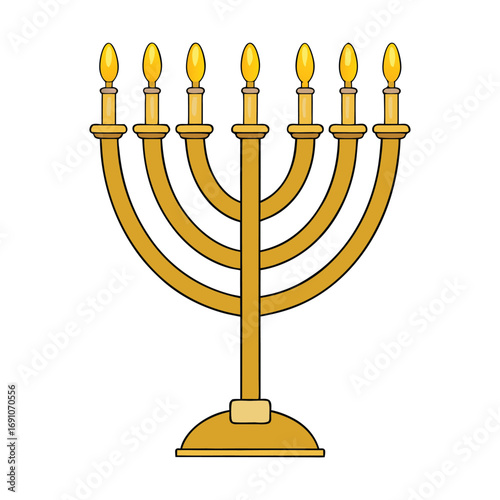 A golden menorah, symbol of light and faith, stands tall with elegant branches, shining brightly with sacred glow, representing tradition, hope, and spiritual strength.
