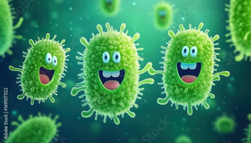 Humorous Probiotics For Defense Against Viruses And Bacteria: Bacillus, Epidemic Cells, Influenza, Microbes, Infections, And Emojis.
