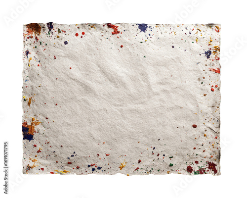Blank Craft Paper with Colorful Paint Splatter for Creative Use