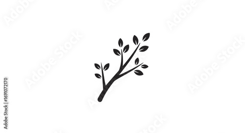 Minimalist tree branch with leaves vector design on a clean white backdrop