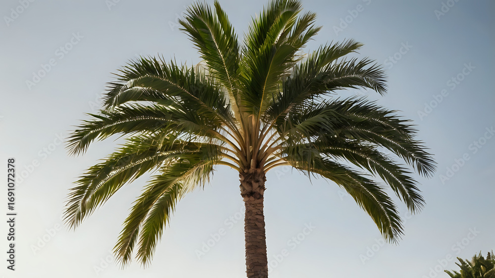 Obraz premium Palm tree — tall and slim, casting soft shadow on white surface
