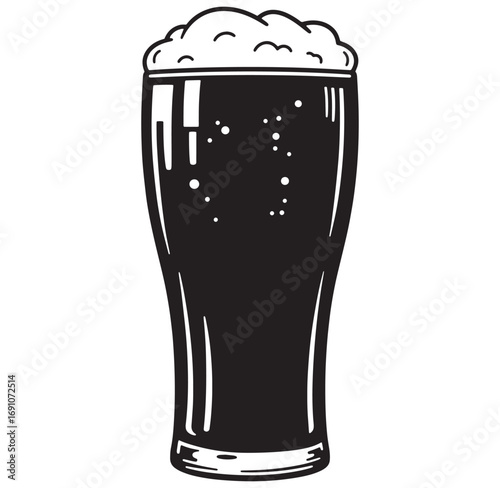 A delicious pint of dark stout beer with rich foam and bubbles in a glass