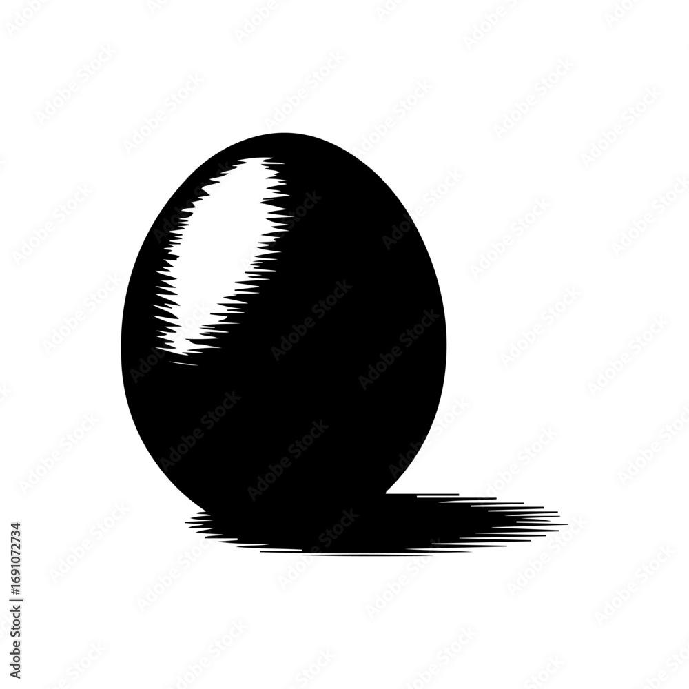 Dramatic black egg casting a textured shadow minimalist graphic representation of a single ovo forme concept vector