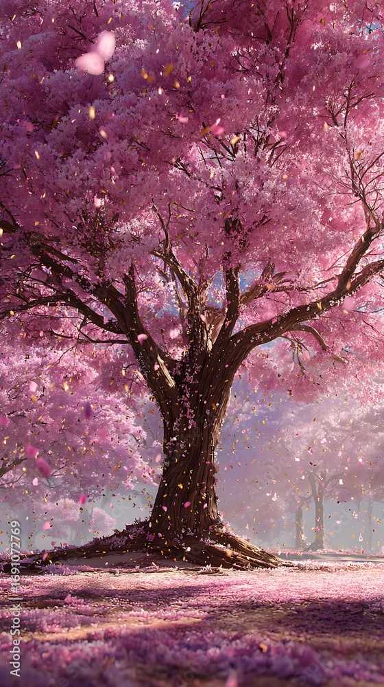 Obraz premium Blooming cherry blossom tree with petal pictures