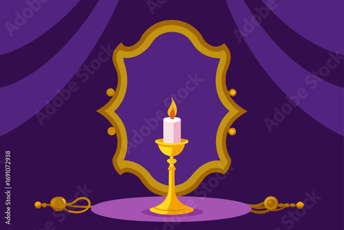a baroque gold frame  empty  on a royal purple sat