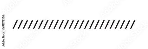 Slash line. Border with diagonal lines. Angle of tilt stripes. Black pattern of footer. Diagonal parallel lines divider strip. Tilt strip geometric abstract border. Slash divider