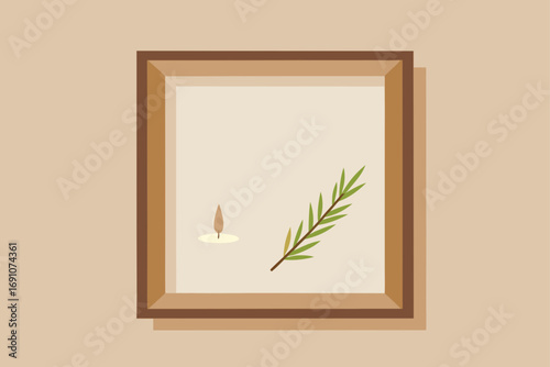 a natural wood frame  empty  on a light brown line