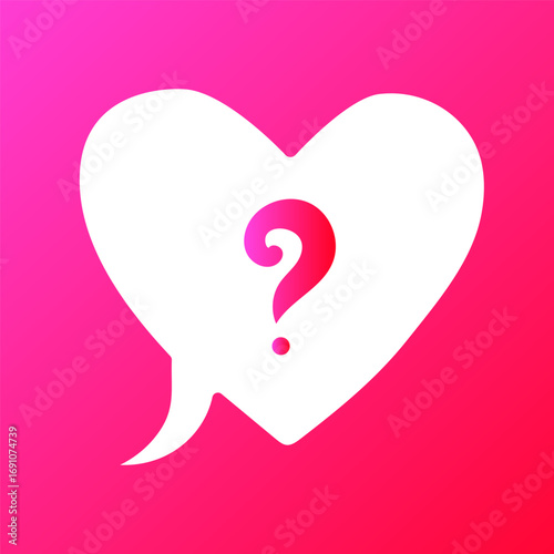 Love question mark in speech bubble heart. Vector illustration symbolizing romantic doubts, relationship mysteries, emotional uncertainty and unanswered feelings. Perfect for creative projects.