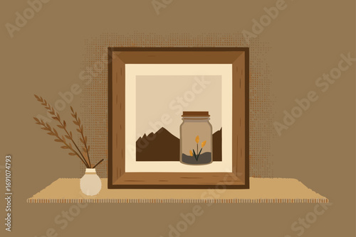 a rustic wooden frame  empty  on a burlap surface 