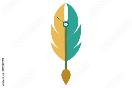 a vertical clock featuring two golden and teal abs